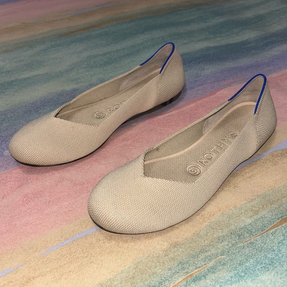 Rothy's The Flat Ecru Knit Fabric Slip On Everyday Ballet Flats Women’s US 6.5 - Picture 1 of 10